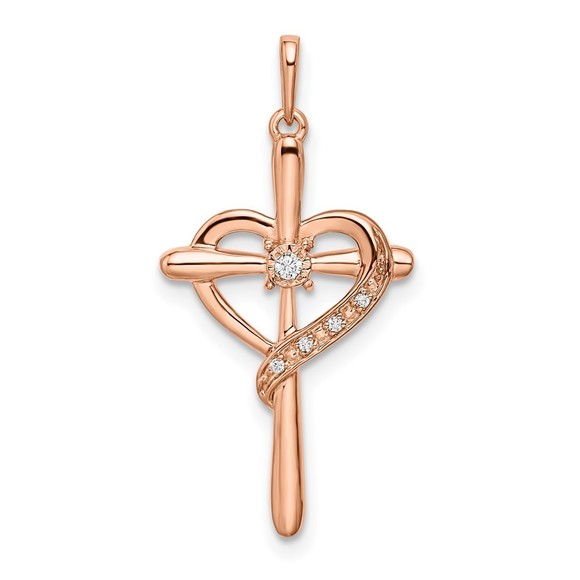 14k Rose Gold Cross w/Heart Diamond Pendant,All Products : American Fashion Style Bags On Sale